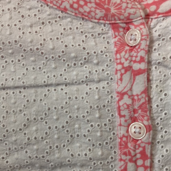 Lands Ends Blouse Women's 2x Pink white floral cotton spandex shirt Cottagecore - Picture 5 of 13